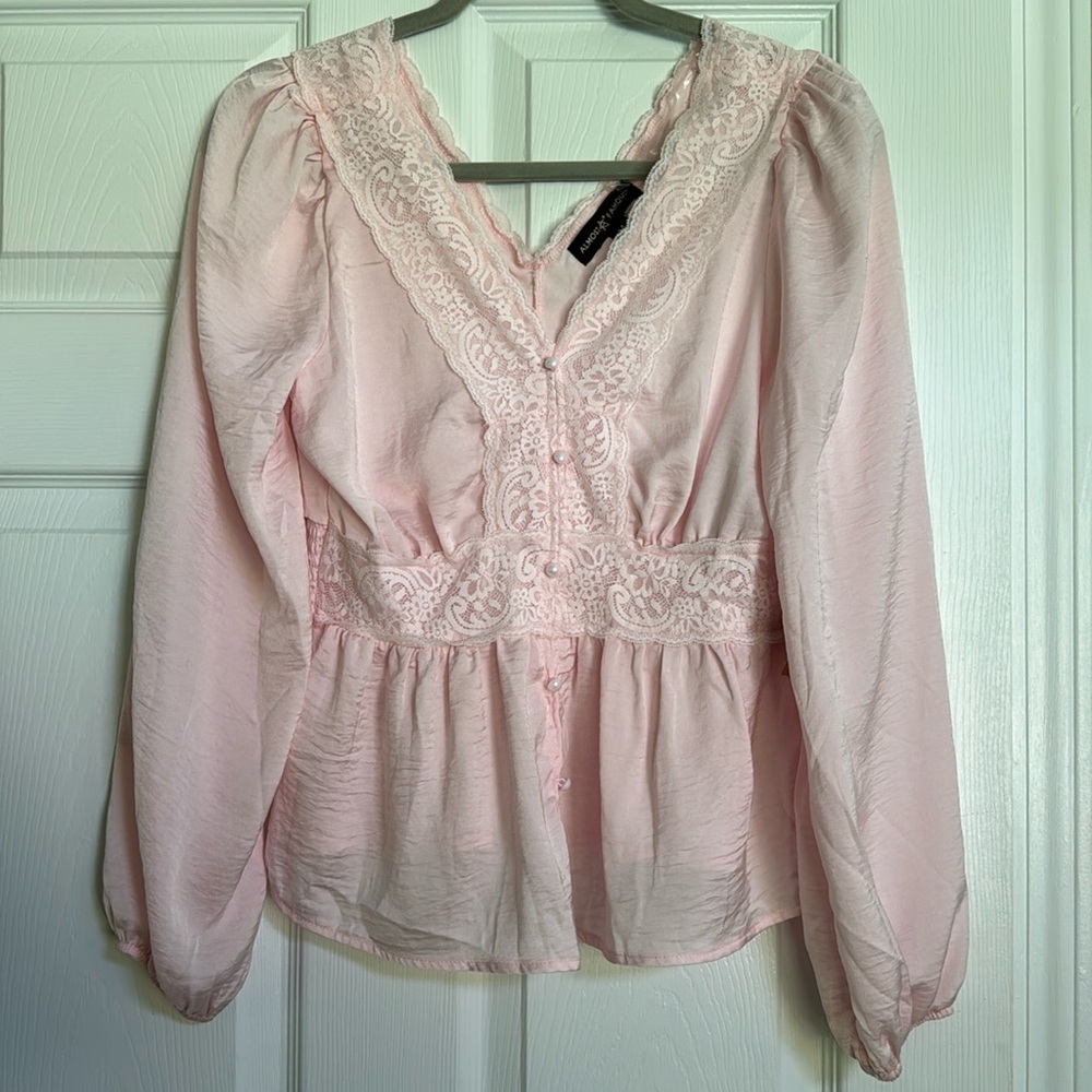 Pink long sleeve lace top